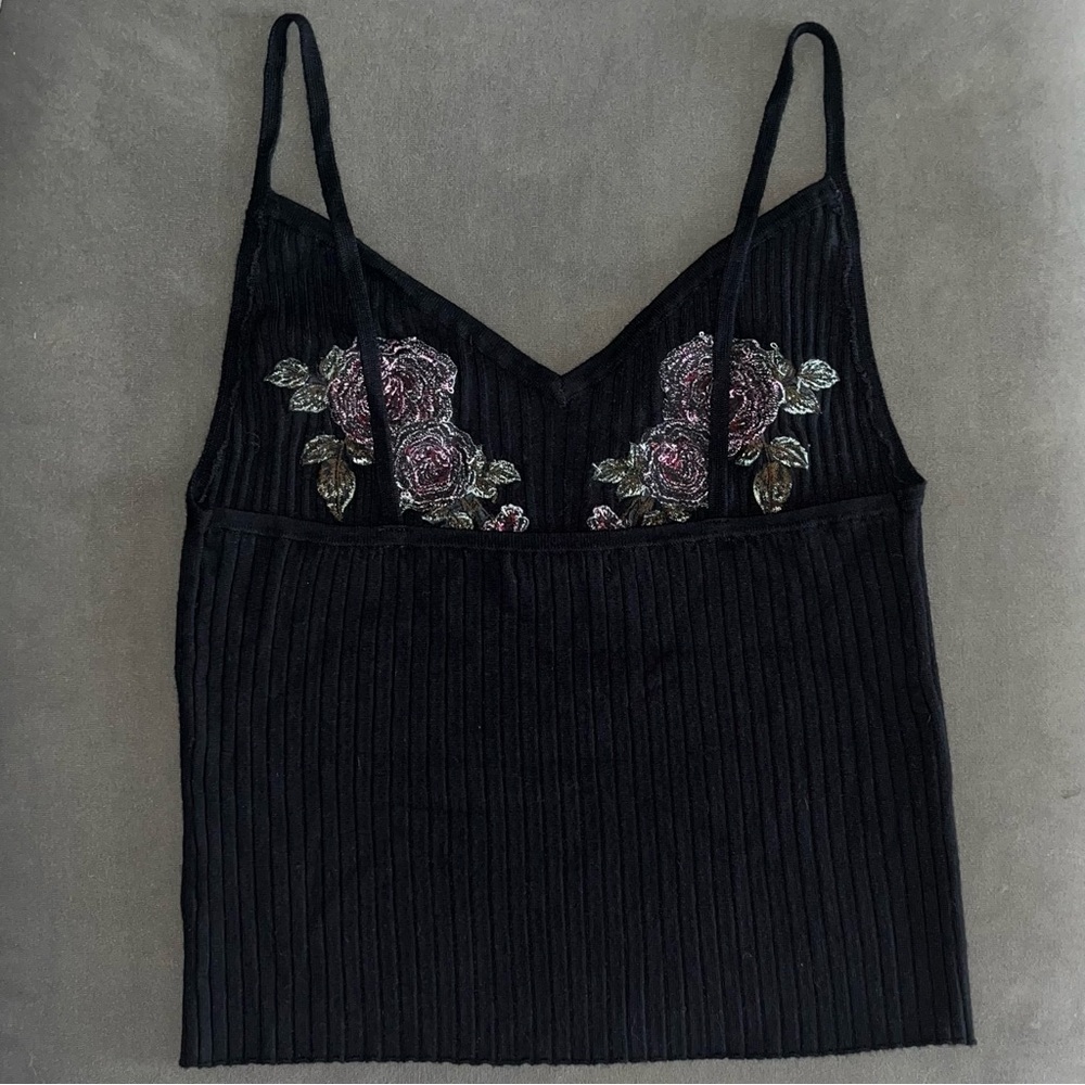 Floral Embroidered Ribbed Cami - Picture 2 of 5